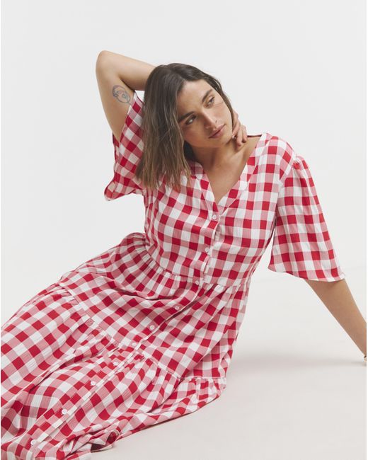 Simply Be Red Gingham Midi Dress