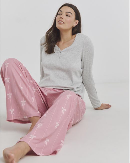 Simply Be Pink Ribbed Henley Pyjama Set