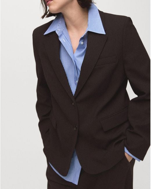 Mango Blue Straight-Fit Suit Blazer