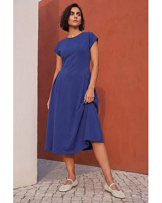Roman Blue Roman Side Pleat Detail Dress