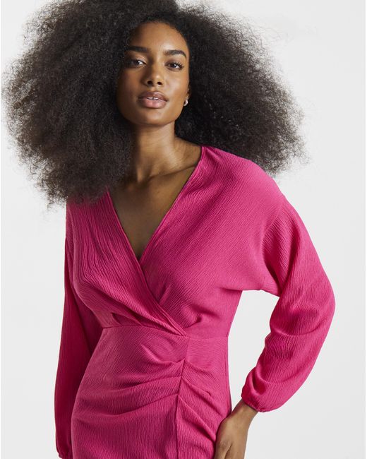 Simply Be Pink Textured Jersey Ruched Midi Dress