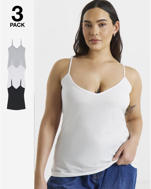 Simply Be White 3 Pack V Neck Longline Camis