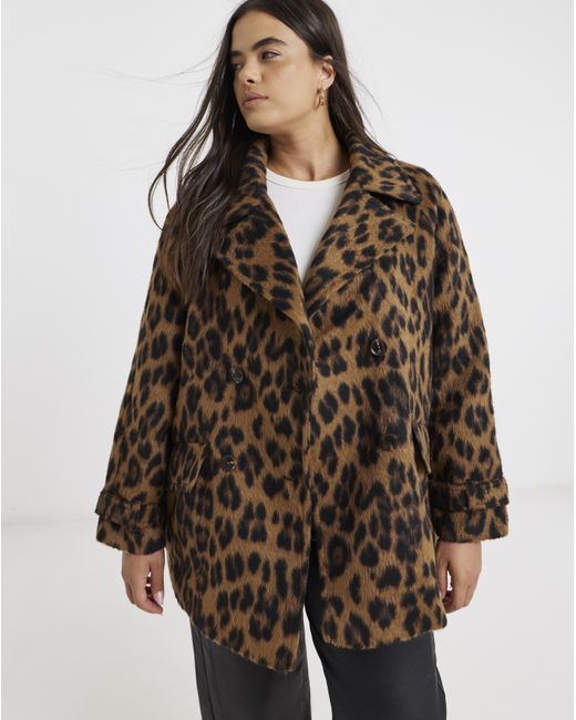 Simply Be Brown Print Premium Wool Look Pea Coat