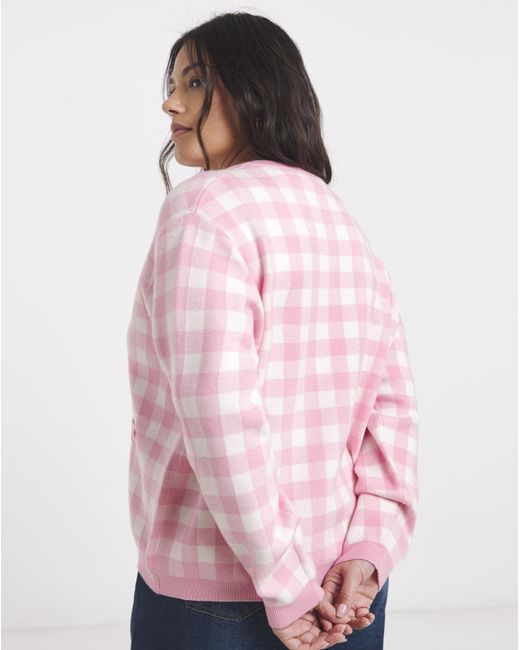 Simply Be Pink Gingham Crew Neck Cardigan