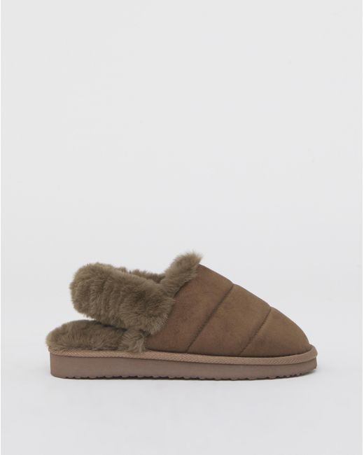 Simply Be Brown Slingback Fluffy Slipper Wide