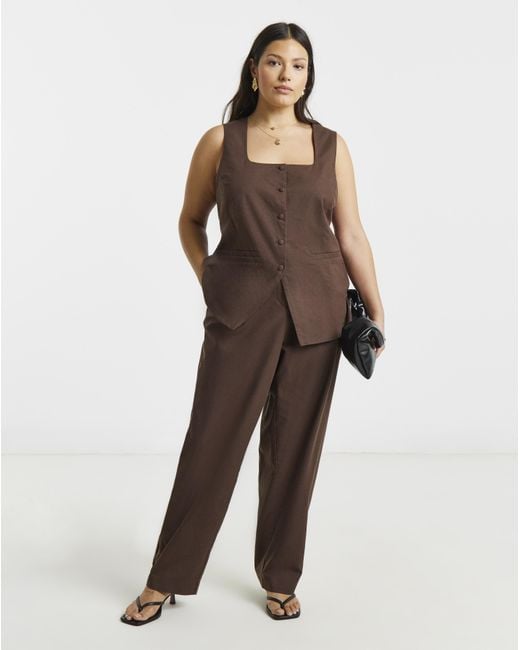 Simply Be Brown Linen Waistcoat