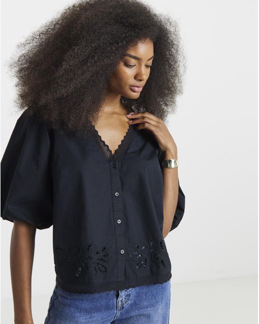 Simply Be Black Broderie Cutwork Blouse