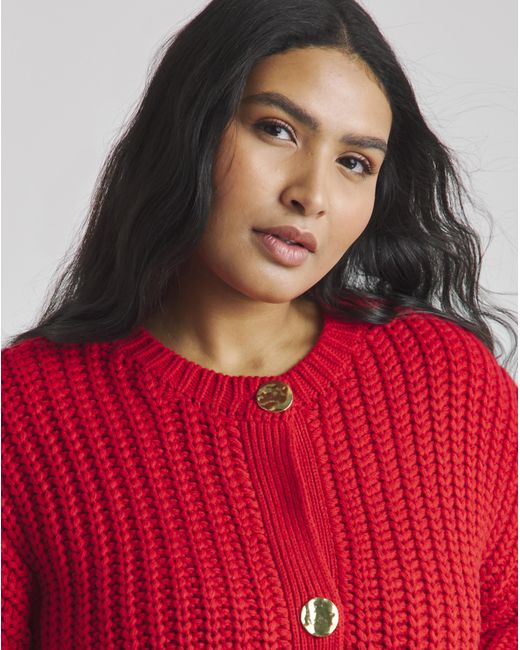 Simply Be Red Chunky Knitted Crew Neck Cardigan