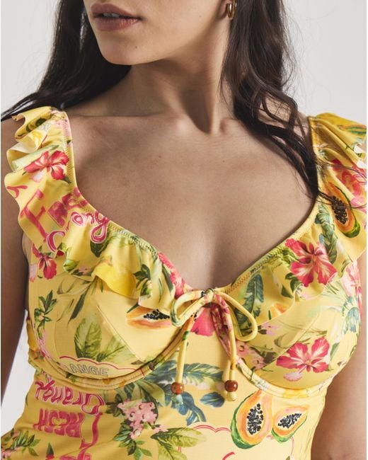 Figleaves Yellow Frill Tankini Top