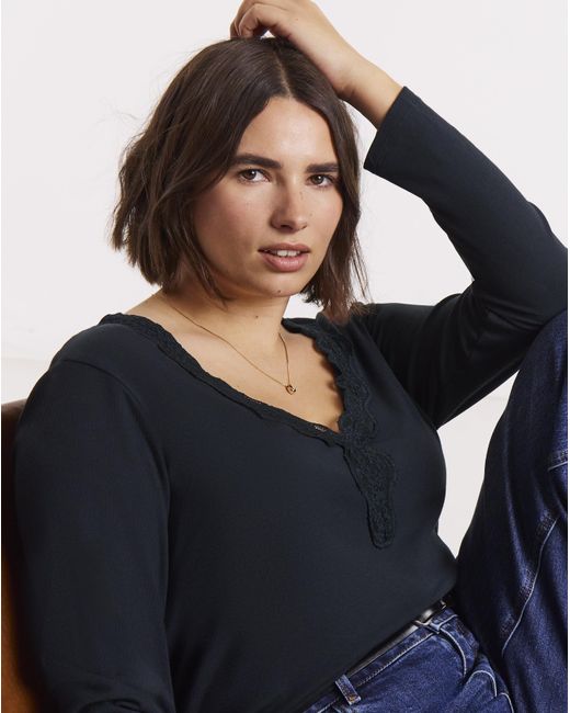 Simply Be Blue Cosy Long Sleeve Lace V Neck Top