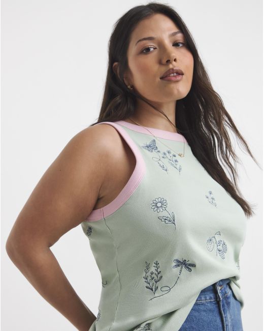 Simply Be Green English Garden Embroidered Tank