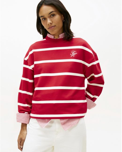 Tommy Hilfiger Red Logo Embroidery Terry Crew Neck Sweatshirt