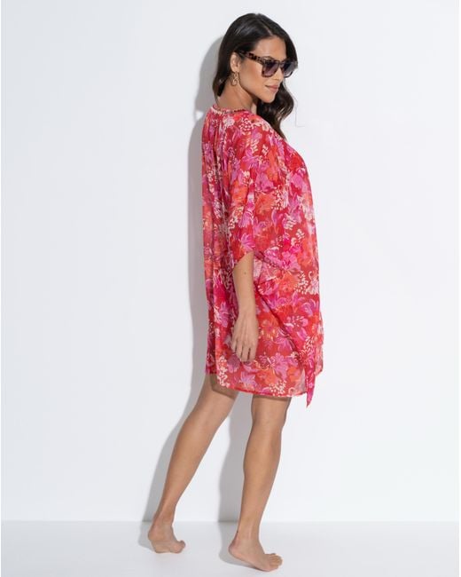 Pour Moi Red Chiffon V Neck Embellished Kaftan