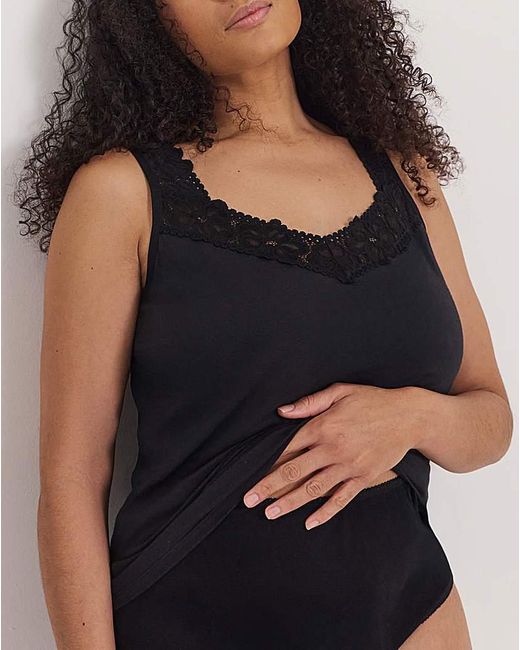 Pretty Secrets Black 2 Pack Lace Trim Vests