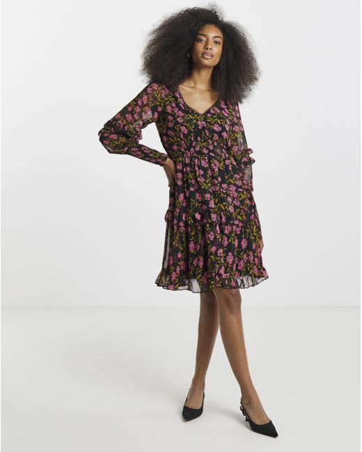 Simply Be Brown Shirred Cuff Sleeve Skater Dress