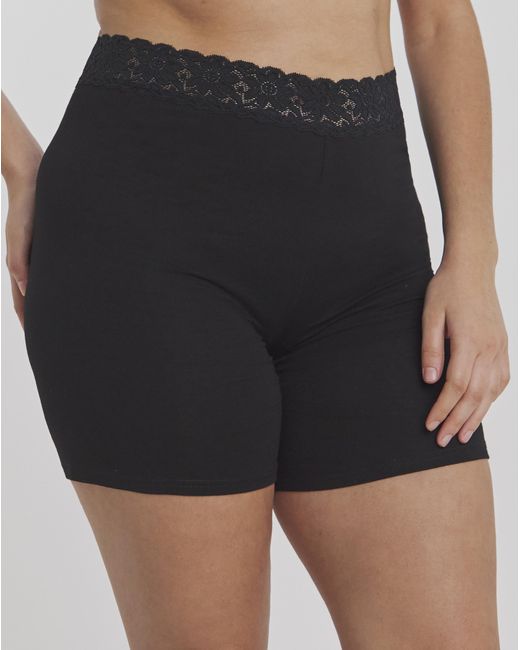 Pretty Secrets Black 2 Pack Cotton Comfort Lace Trim Shorts