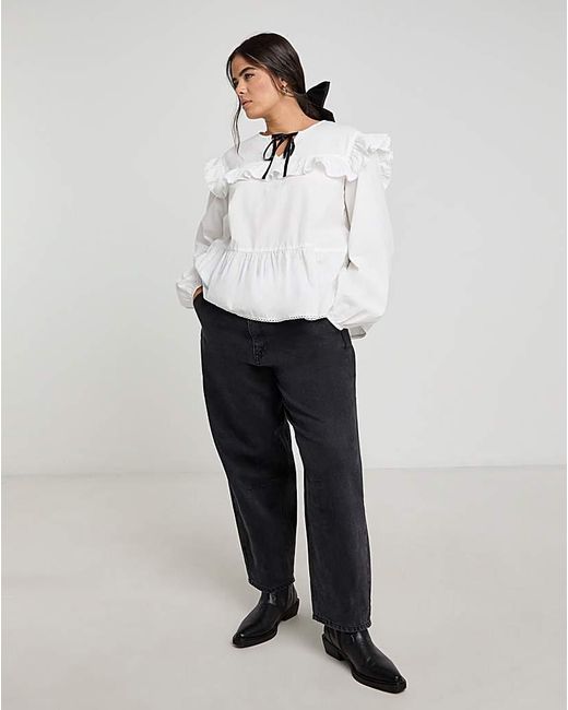 Simply Be White Contrast Bow Collared Blouse
