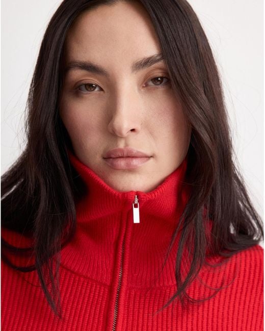 Mango Red Quarter Zip Knit Sweater