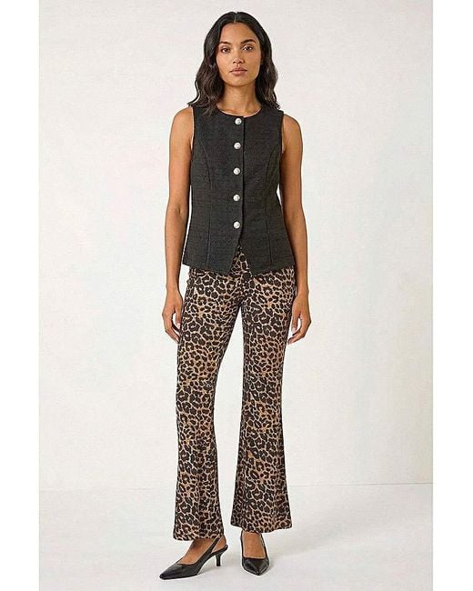 Roman Natural Roman Animal Print Flare Stretch Trouser