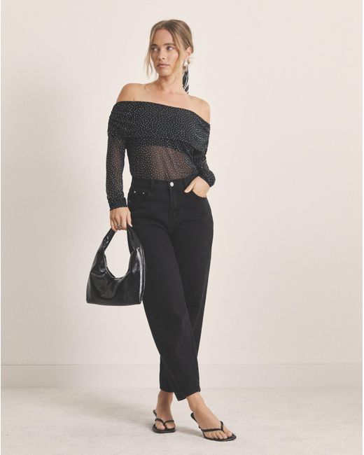 Simply Be Black Hot Fix Mesh Bardot Top