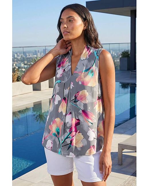 Roman Blue Roman Floral Print Pleat Front Vest