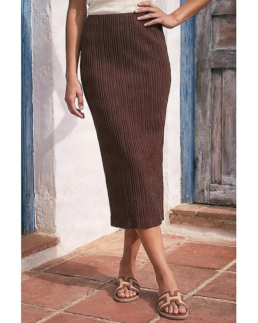 Roman Brown Roman Textured Pencil Stretch Skirt