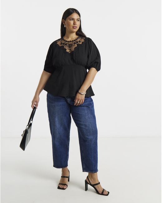 Simply Be Black Lace Peplum Tea Blouse
