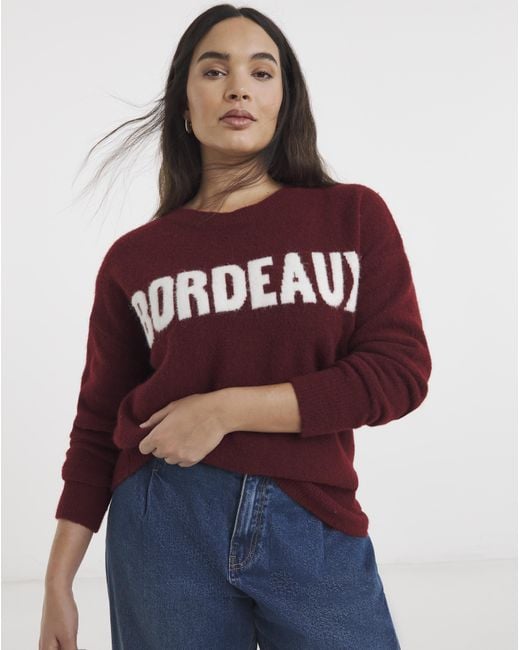 Simply Be Red Slogan Knitted Crew Neck Jumper