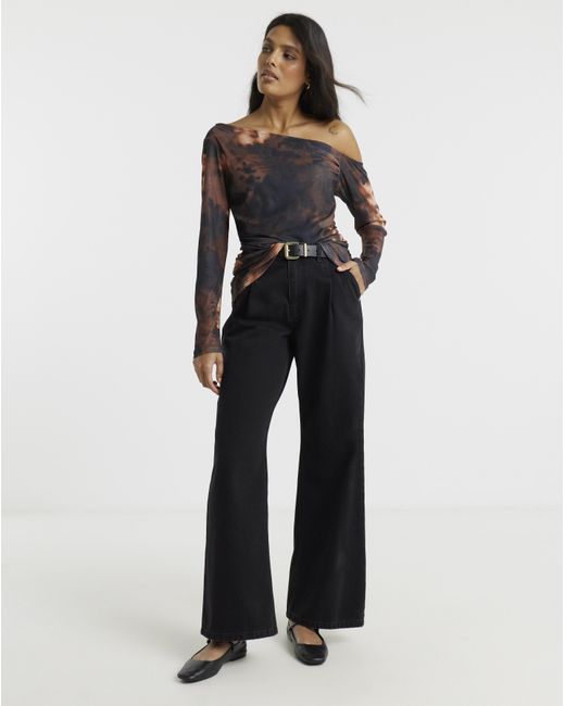 Simply Be Black Asymmetric Shoulder Mesh Top