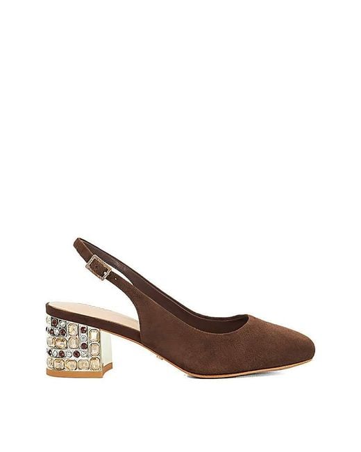 Dune Brown Catharine Suede Slingback Heel