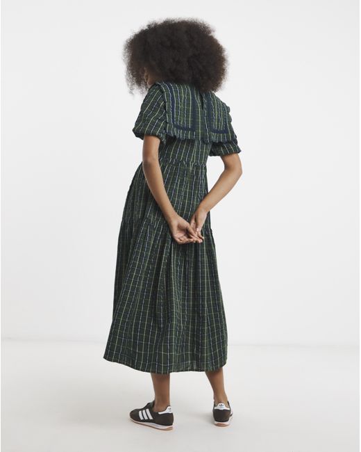 Neon Rose Green Tartan Midaxi Dress