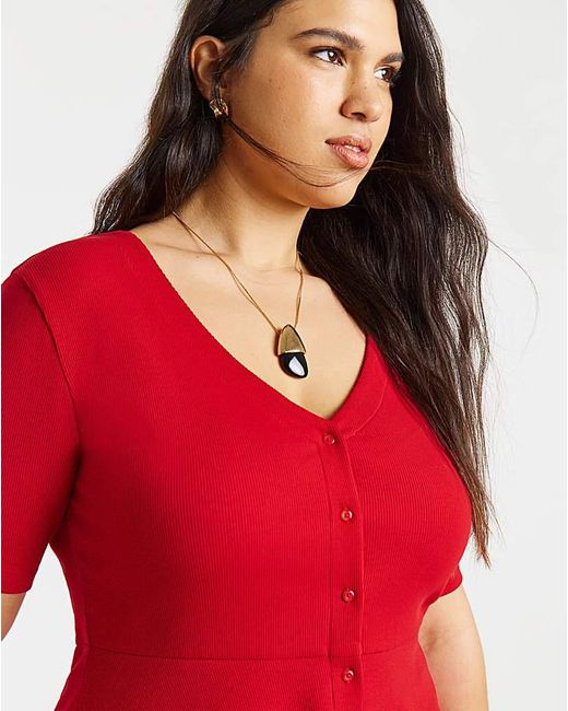 Simply Be Red Button Through Peplum Top