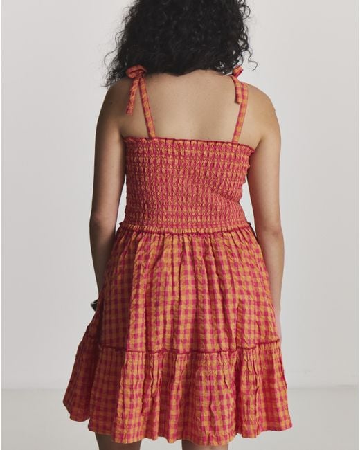 Beach To Beach Red Gingham Mini Beach Dress