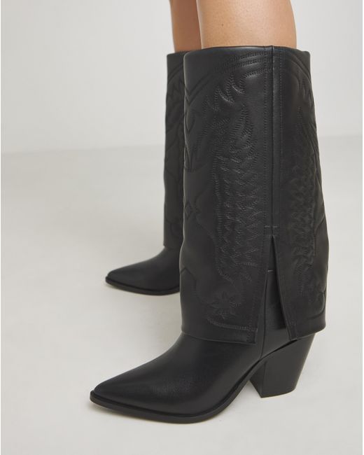 Simply Be Blue Embroidered Cuff Western Boot Ex Wide