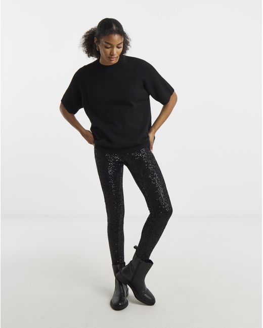 Simply Be Black Sequin Pull On Skinny Trousers