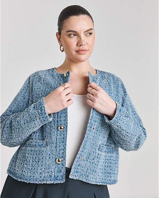 Simply Be Blue Linear Distressed Denim Jacket