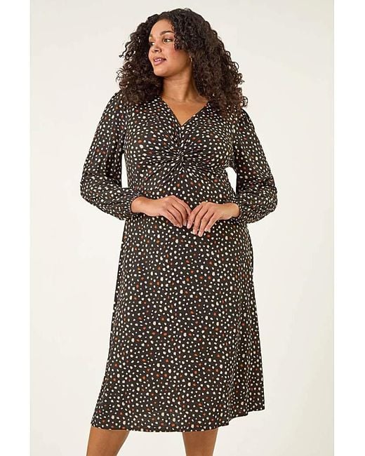 Roman Curve Black Spot Twist Stretch Dress