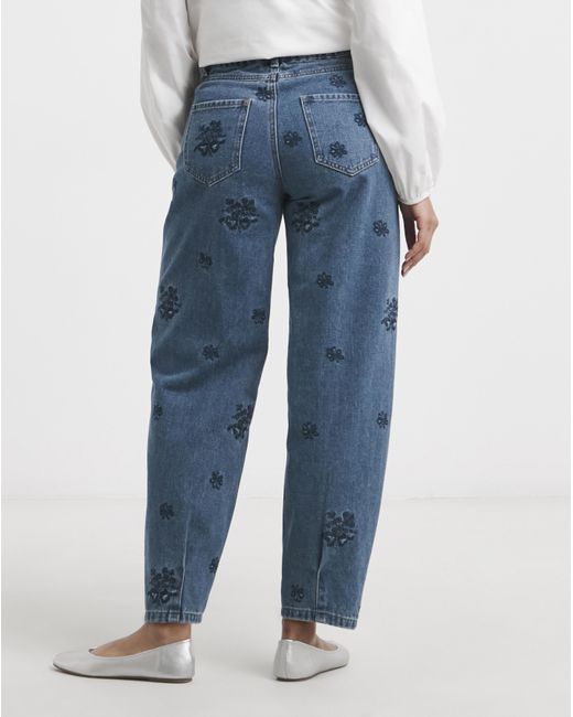 Simply Be Blue Embroidered Barrel Jeans
