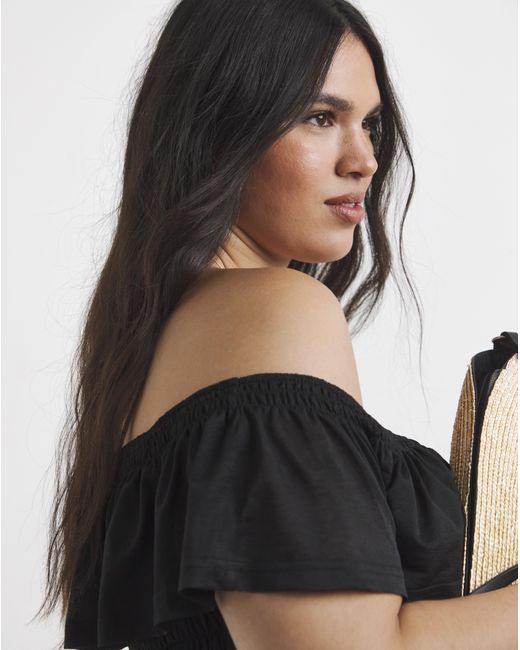 Simply Be Black Ruffle Shirred Mesh Top