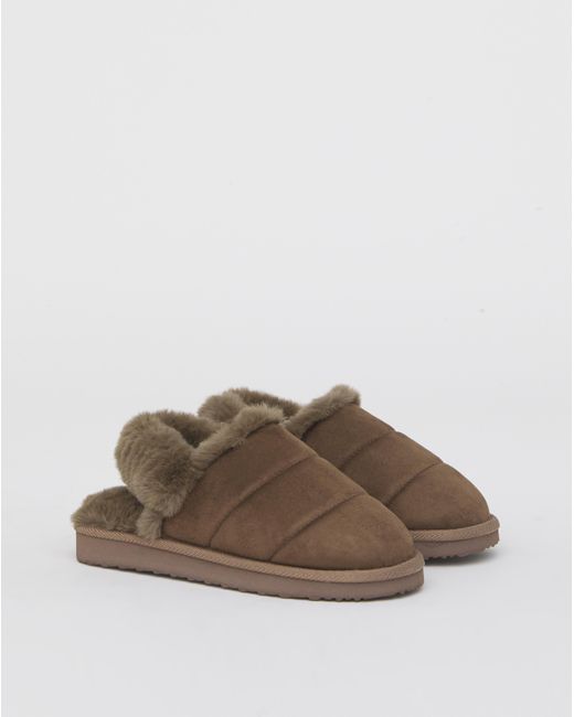 Simply Be Brown Slingback Fluffy Slipper Wide