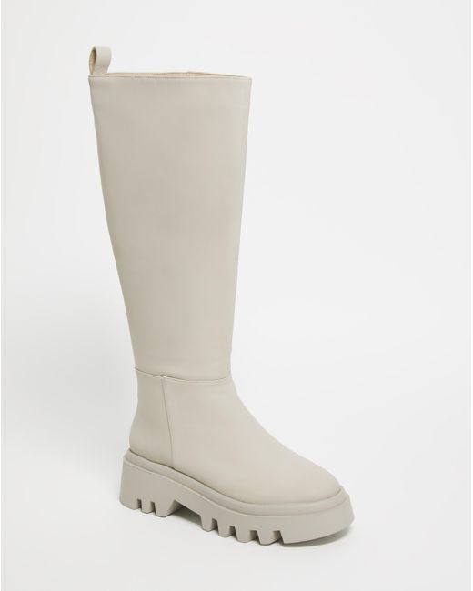 Simply Be White Chunky Cleated Knee Boots Ex Wide S