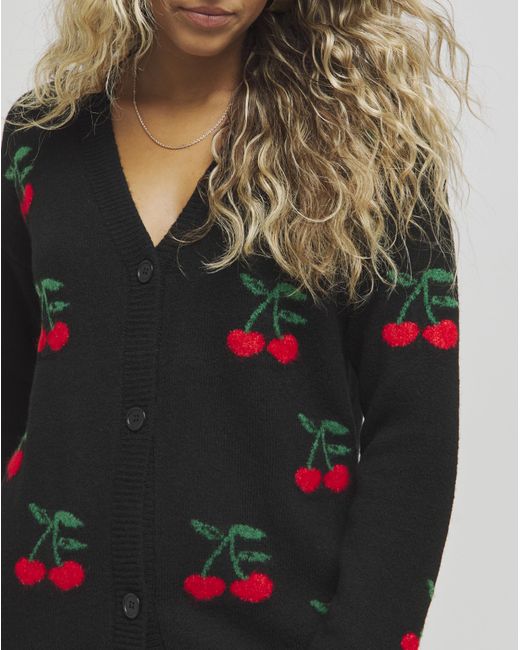 Simply Be Black Cherry Print Boyfriend Cardigan