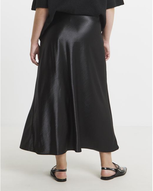 Simply Be Black Satin Maxi Skirt