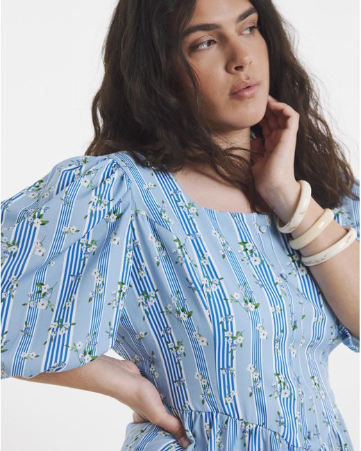 Simply Be Blue Stripe Historic Detail Midi Dress