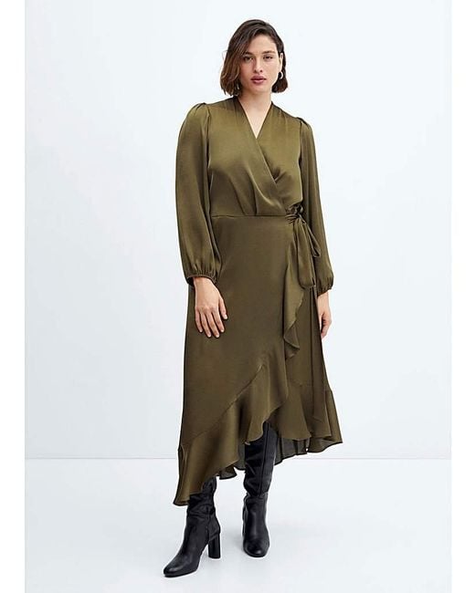 Mango Green Ruffle Wrap Dress