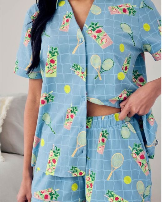 Chelsea Peers Blue Button Up Short Set