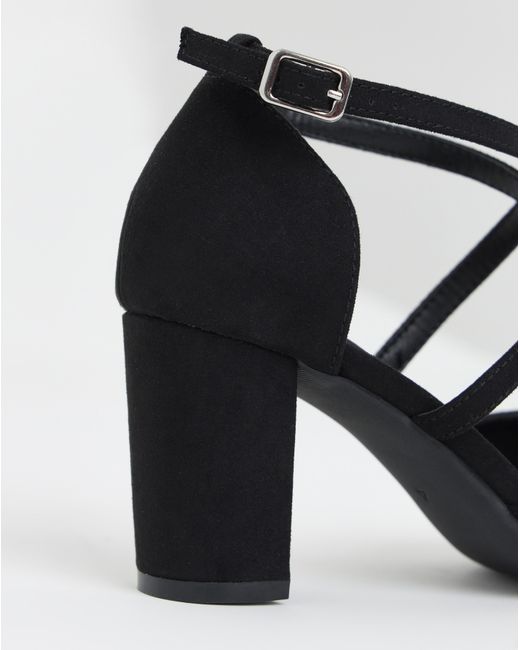 Heavenly Soles Black Two Part Heels With Crossover Ex Wide