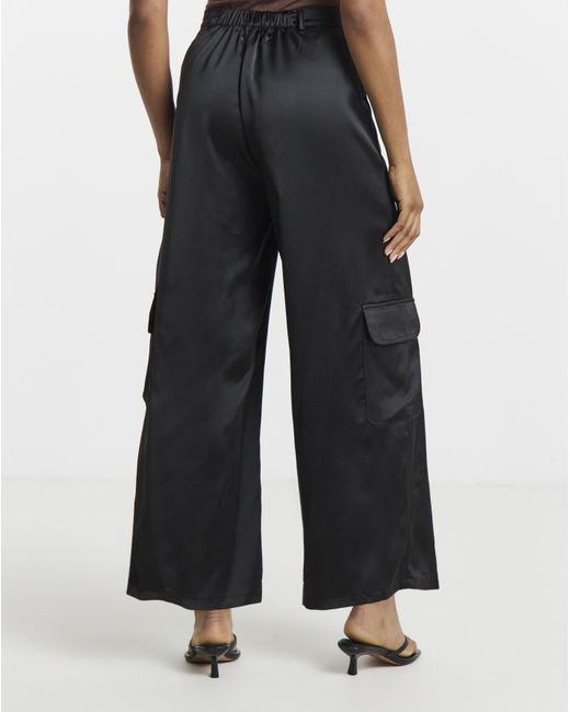 Simply Be Black Satin Utility Trousers