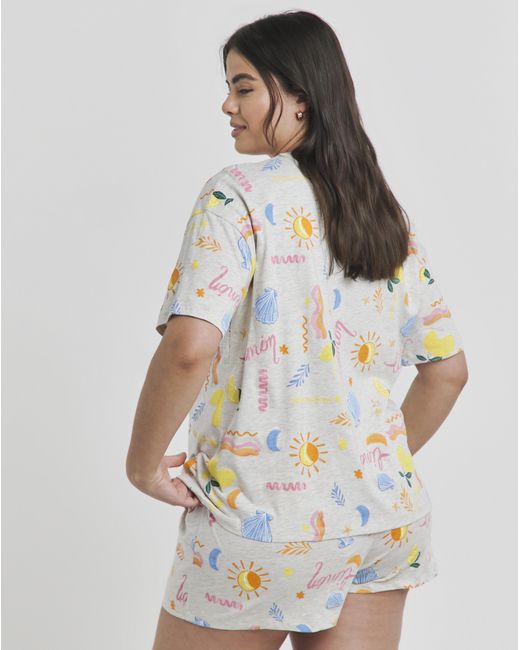 Simply Be Gray Lemon Print Value Shortie Set