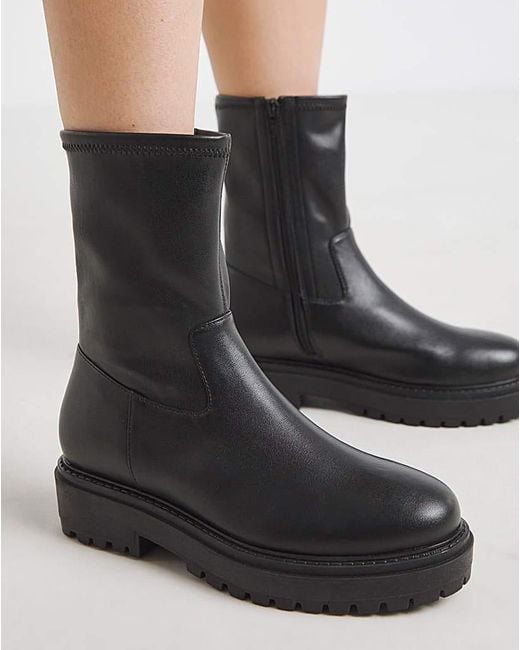 Simply Be Black Chunky Ankle Boot Extra Wide